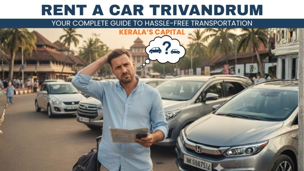 Tourist choosing rent a car service in Trivandrum Kerala with multiple rental vehicles