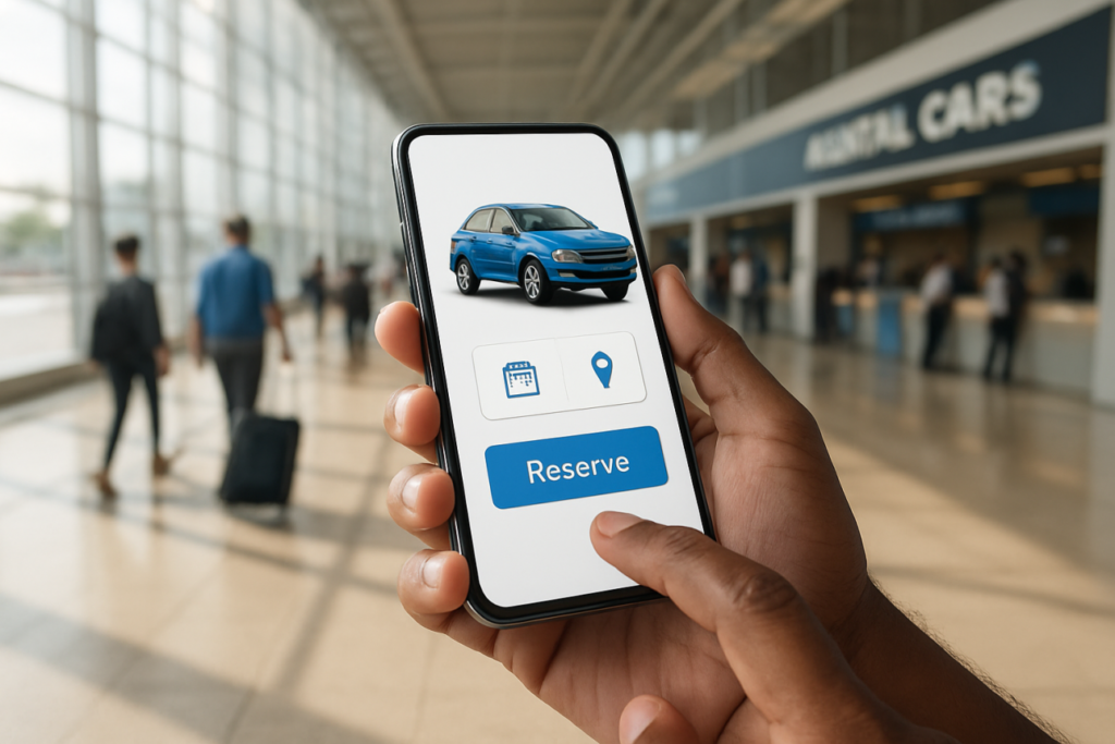 Booking a rental car online at Trivandrum Airport using a mobile app