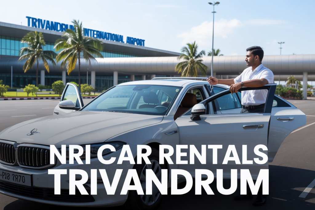 NRI car rental service at Trivandrum International Airport with chauffeur-driven luxury car pickup